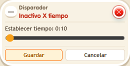 Ventana de configuración de «Disparador: inactivo X tiempo»