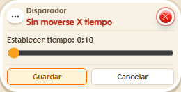 Ventana de configuración de «Disparador: sin moverse X tiempo»