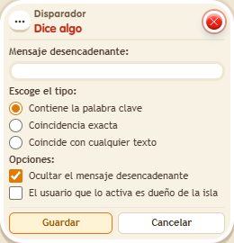 Ventana de configuración de «Disparador: dice algo»