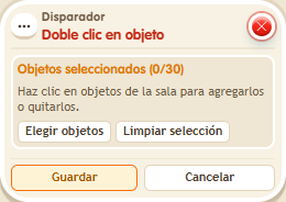 Ventana de configuración de «Disparador: doble clic en objeto»
