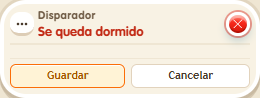 Ventana de configuración de «Disparador: se queda dormido»