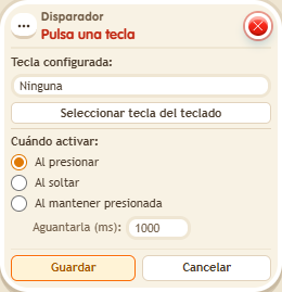 Ventana de configuración de «Disparador: pulsa una tecla»