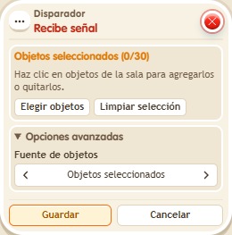 Ventana de configuración de «Disparador: recibe señal»