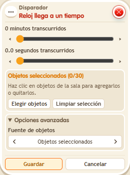 Ventana de configuración de «Disparador: reloj llega a un tiempo»