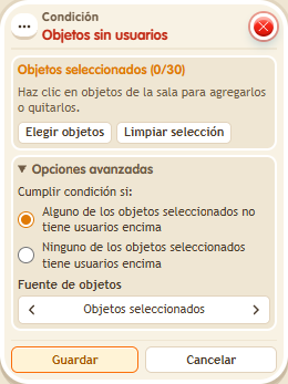 Ventana de configuración de «Condición: objetos sin usuarios»