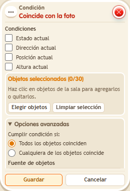 Ventana de configuración de «Condición: coincide con la foto»