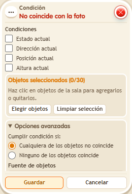 Ventana de configuración de «Condición: no coincide con la foto»
