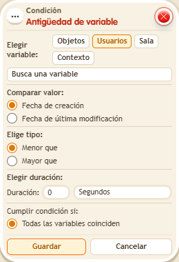 Ventana de configuración de «Condición: antigüedad de variable»