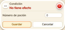 Ventana de configuración de «Condición: no lleva poción»