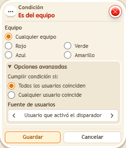 Ventana de configuración de «Condición: es del equipo»