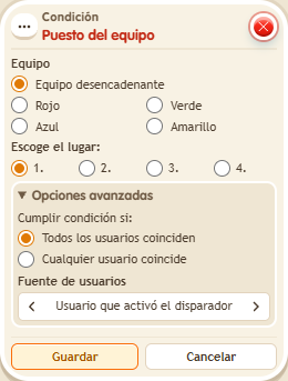 Ventana de configuración de «Condición: puesto del equipo»
