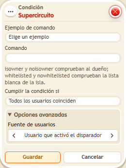 Ventana de configuración de «Condición: supercircuito»