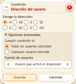 Ventana de configuración de «Condición: dirección del usuario»
