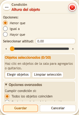 Ventana de configuración de «Condición: altura del objeto»