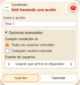 Ventana de configuración de «Condición: está haciendo una acción»