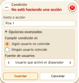 Ventana de configuración de «Condición: no está haciendo una acción»