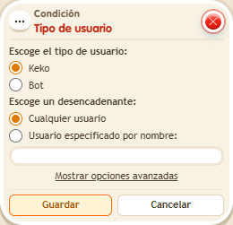 Ventana de configuración de «Condición: tipo de usuario»