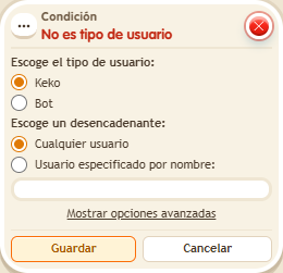 Ventana de configuración de «Condición: no es tipo de usuario»