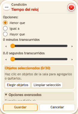 Ventana de configuración de «Condición: tiempo del reloj»