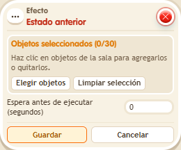 Ventana de configuración de «Efecto: estado anterior»