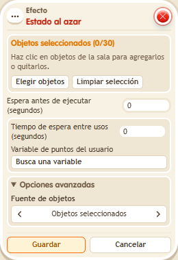 Ventana de configuración de «Efecto: estado al azar»