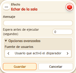 Ventana de configuración de «Efecto: echar de la sala»
