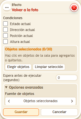 Ventana de configuración de «Efecto: volver a la foto»