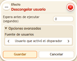 Ventana de configuración de «Efecto: descongelar usuario»