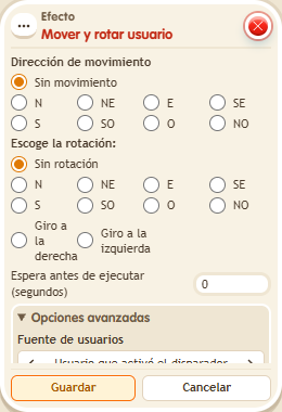 Ventana de configuración de «Efecto: mover y rotar usuario»