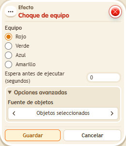 Ventana de configuración de «Efecto: choque de equipo»