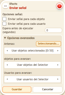 Ventana de configuración de «Efecto: enviar señal»