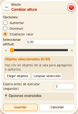 Ventana de configuración de «Efecto: cambiar altura»