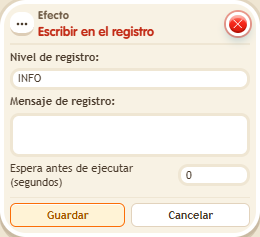 Ventana de configuración de «Efecto: escribir en el registro»