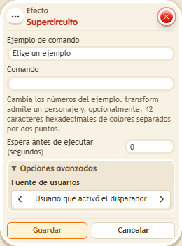 Ventana de configuración de «Efecto: supercircuito»
