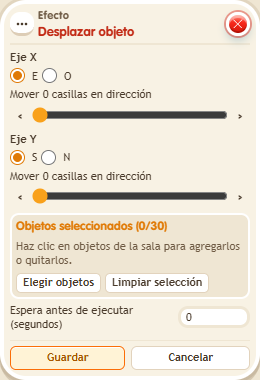 Ventana de configuración de «Efecto: desplazar objeto»
