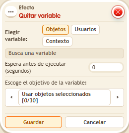Ventana de configuración de «Efecto: quitar variable»