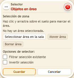 Ventana de configuración de «Selector: objetos en área»