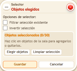 Ventana de configuración de «Selector: objetos elegidos»