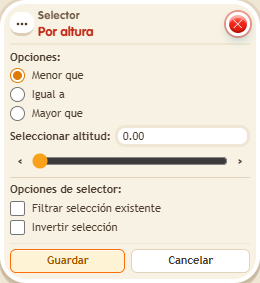Ventana de configuración de «Selector: por altura»