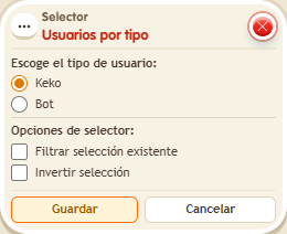 Ventana de configuración de «Selector: usuarios por tipo»