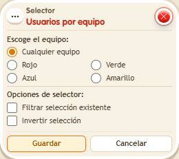 Ventana de configuración de «Selector: usuarios por equipo»