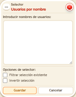 Ventana de configuración de «Selector: usuarios por nombre»