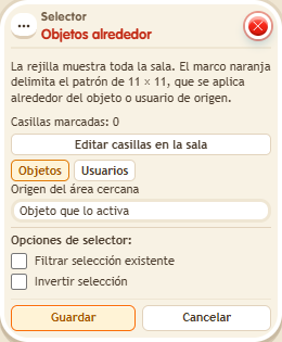 Ventana de configuración de «Selector: objetos alrededor»