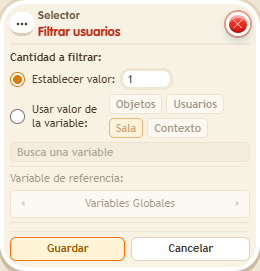 Ventana de configuración de «Selector: filtrar usuarios»