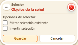 Ventana de configuración de «Selector: objetos de la señal»