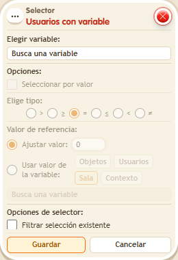 Ventana de configuración de «Selector: usuarios con variable»