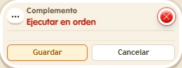 Ventana de configuración de «Complemento: ejecutar en orden»
