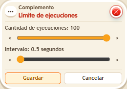 Ventana de configuración de «Complemento: límite de ejecuciones»