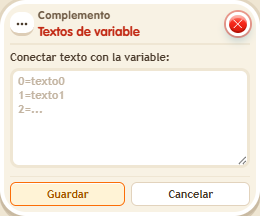 Ventana de configuración de «Complemento: textos de variable»