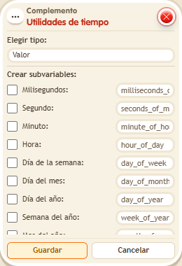 Ventana de configuración de «Complemento: utilidades de tiempo»